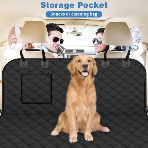 Vista 3 de (54 pulgadas de ancho x 56 pulgadas de largo, funda negra para asiento trasero impermeable para perro con ventana de malla duradera