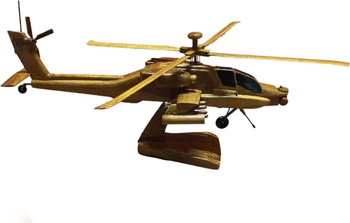 Vista 3 de AH-64 (AH64) Modelo de helicóptero de escritorio de madera de caoba Apache