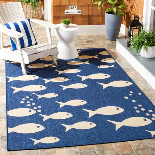 Vista 16 de SAFAVIEH Alfombra lavable para exteriores, colección Patio de 2.3 x 12 pies, color azul y beige, no desprende pelusa y fácil de limpiar, ideal