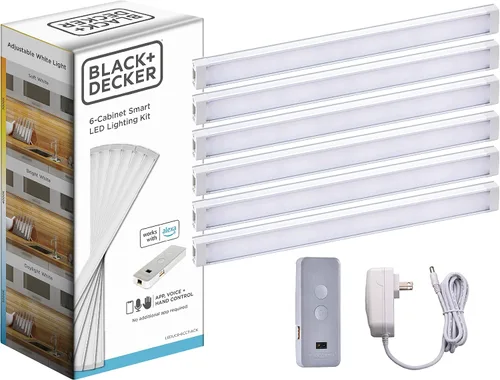Vista 2 de BLACK+DECKER - Compatible con el kit de iluminación Alexa Smart para debajo del gabinete, LED ajustables, barra de 18 pulgadas, blanco, certificado
