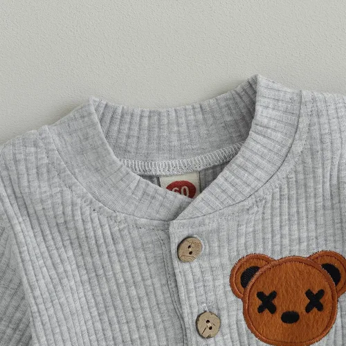 Vista 3 de Mandizy Ropa de oso para bebé, mameluco y pantalones de punto acanalado de manga larga y pantalones para otoño e invierno, recién nacido, niño