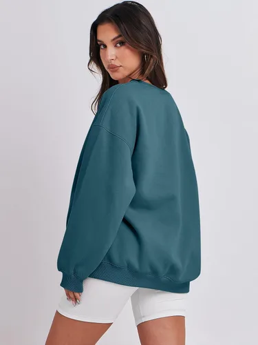 Vista 4 de ANRABESS Sudadera de gran tamaño para mujer, de forro polar, manga larga, cuello redondo, informal, para otoño 2023, ropa de moda