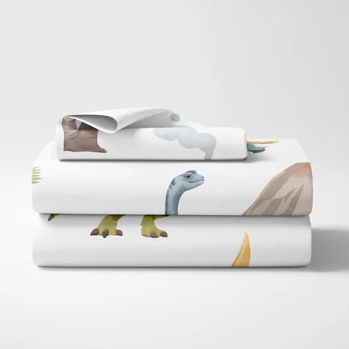 Vista 2 de Sweet Jojo Designs Juego de sábanas tamaño individual de 3 piezas (dinosaurio de dinosaurio en acuarela) para niños, niños, adolescentes, incluye
