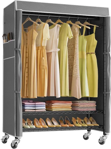 Vista 10 de VIPEK R3C Plus Perchero para Ropa - Perchero Rodante para Ropa con Ruedas con Seguro, Armario Portátil de Servicio Pesado con Estantes Ajustables