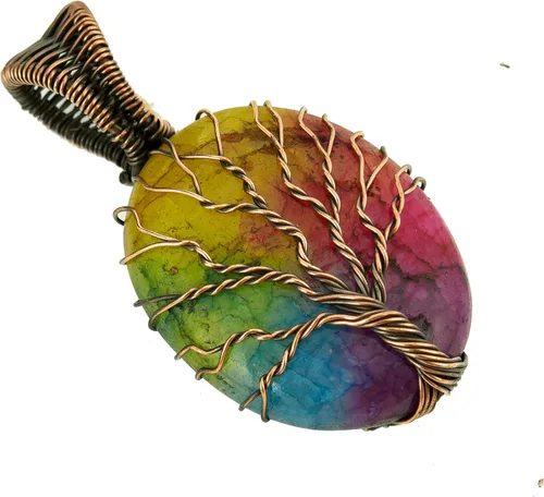 Vista 8 de Tree Of Life Natural Gemstone Pendant Copper Wire Wrapped Jewelry Necklace