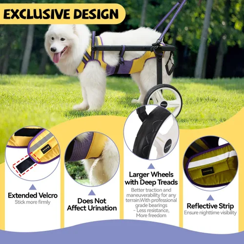 Vista 7 de Silla de ruedas para perros para patas traseras, grande, pequeña, silla de ruedas para perros, carritos ajustables para perros con ruedas para patas
