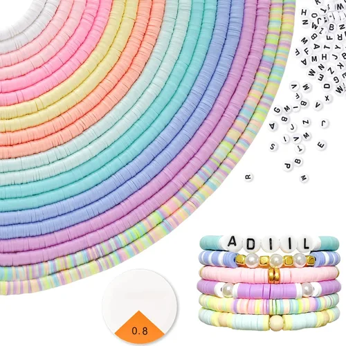 Vista 14 de ADIIL Kit de Fabricación de Pulseras con 7200 Piezas de Cuentas de Arcilla, Cuentas Heishi de Polímero de 6mm para Hacer Joyas, Kit de Pulseras