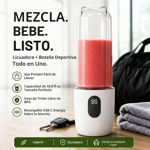 Vista 2 de Licuadora portátil para batidos y batidos de proteínas, licuadora personal recargable USB-C de 17 onzas con pantalla LED, batidora de 16 cuchillas