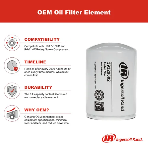 Vista 2 de Ingersoll Rand 39329602 Elemento de filtro de aceite OEM para compresores rotativos Elemento de filtro de aceite de repuesto para compresores UP6