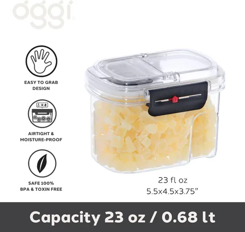 Vista 2 de Oggi Easi Grip - Contenedor de almacenamiento a prueba de humedad de 23 onzas, recipiente sellable sin BPA, tapa de vertido abatible, recordatorio