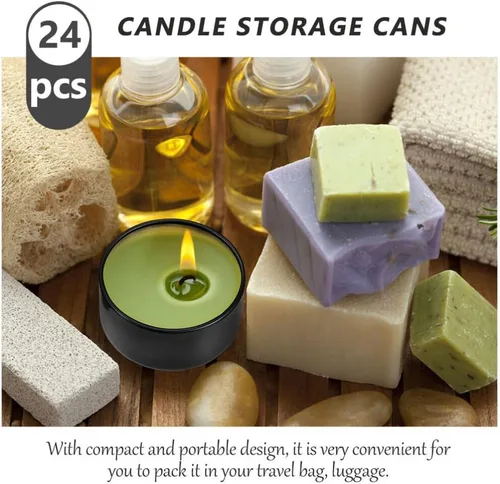 Vista 3 de VILLCASE 24 tarros de velas para manualidades, velas de comida a granel, decoración de crema, recipientes de 2 onzas con tapas, latas con tapas