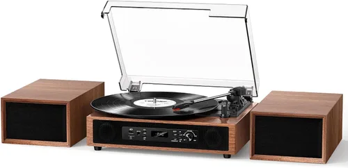 Vista 11 de Vinyl Record Player with External Speakers Bluetooth 3-Speed Black Wood Negro