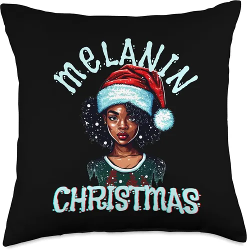 Vista 4 de Melanin Christmas Black Girl Magic Women Mrs Claus Afro Love Throw Pillow