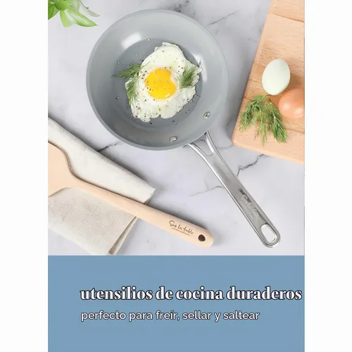 Vista 4 de Sur La Table Kitchen Essentials - Sartén de 8 pulgadas, sin PFA, de cerámica, de titanio, antiadherente, de aluminio forjado, color verde