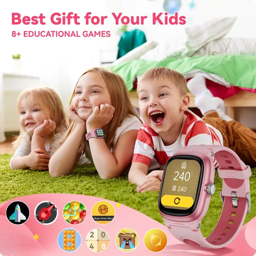 Vista 5 de Reloj inteligente para niños con monitor de ritmo cardíaco y sueño, juegos/alarma/reloj inteligente resistente al agua IP68 para niños, podómetro