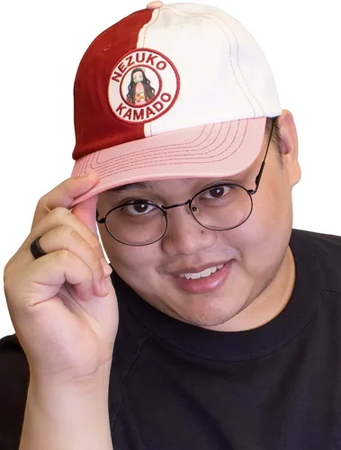 Vista 3 de Demon Slayer Kamado Nezuko - Gorra ajustable media mitad, Rosa, blanco, rojo., talla única