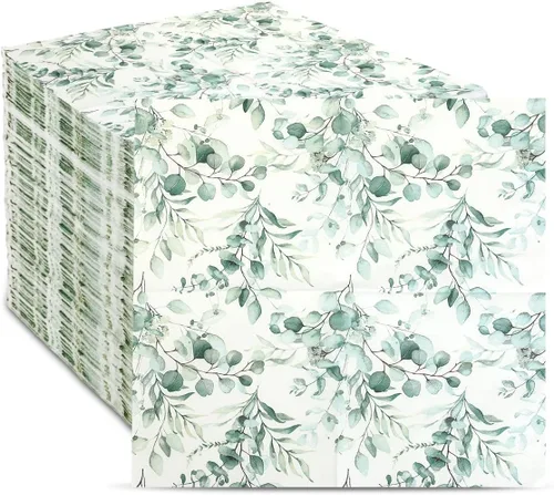 Vista 9 de 100 servilletas desechables para invitados, toallas de mano desechables de papel con hojas verdes, servilletas de mano decorativas de papel