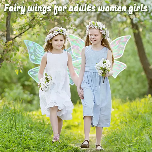 Vista 4 de Alas de hada, alas de hadas para adultos, mujeres, niñas, niños, alas de mariposa para Halloween, cosplay, disfraz con varita