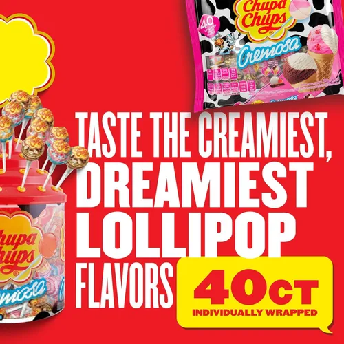 Vista 4 de Chupa Chups Paletas Candy, 40 ventosas de caramelo para niños, helado de cremosa, 2 sabores cremosos surtidos, para regalos, fiestas, oficina, 40