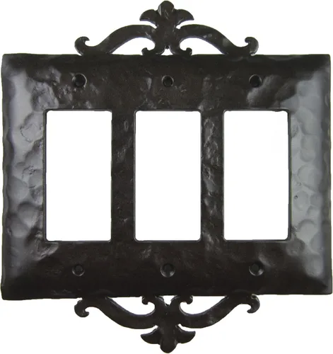 Vista 2 de Rústico Español Hierro forjado de desplazamiento triple Decora placa de interruptor cover eph232, negro