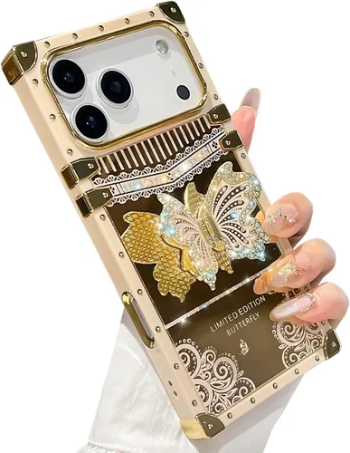 Vista 49 de Funda Rectangular de Lujo Femenina Compatible con iPhone 16 Pro Max Diseñada con Soporte de Anillo de Diamante con Función de Atril