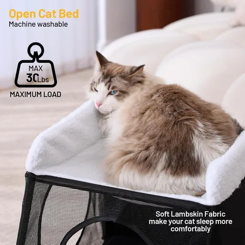 Vista 2 de Cama elevada para gatos con hamaca para gatos, casa para gatos de interior de 2 pisos con cueva y funda lavable, muebles para varios gatos
