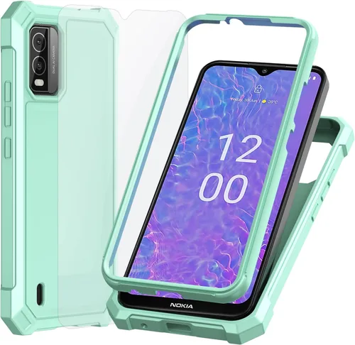 Vista 10 de Ailiber Funda para Nokia C210, protector de pantalla de vidrio templado, parachoques de TPU de 2 capas, protección resistente, color negro