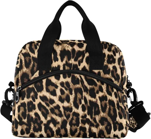 Vista 20 de Bolsa de Almuerzo Aislada de Leopardo Negro Estampado de Piel Animal Enfriadora Reutilizable Tote Box con Correa para el Hombro para Trabajo Picnic