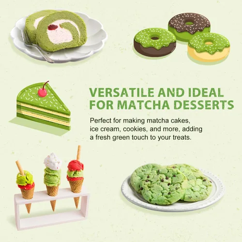 Vista 7 de Soeos Polvo de Matcha Orgánico, Polvo de Té Verde Matcha, 2 oz (57g), Matcha Japonés Rico en Antioxidantes para Lattes, Batidos y Hornear, Bolsas