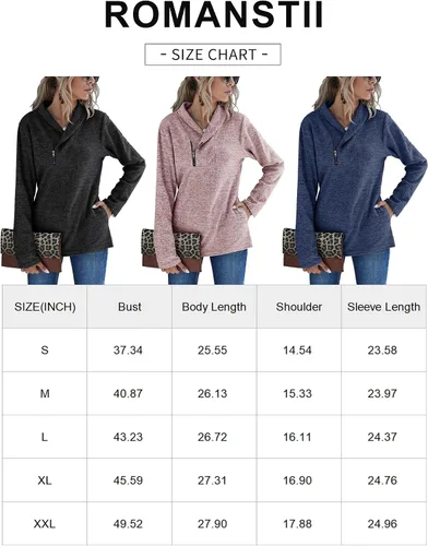 Vista 6 de Romanstii - Suéter con cremallera, con cuello vuelto, manga larga, con bolsillos, estilo informal, para mujer