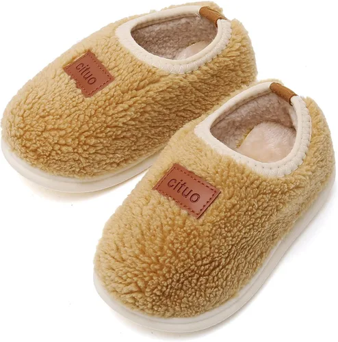 Vista 3 de RVROVIC Pantuflas cálidas de invierno para niños y niñas, pantuflas suaves de forro polar antideslizantes para niños pequeños zapatos