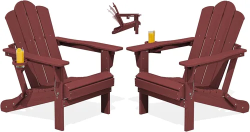 Vista 10 de Silla plegable ajustable KINGYES Adirondack, sillas reclinables Adirondack de 3 posiciones con portavasos, Adirondack de HDPE resistente a