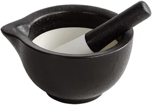 Vista 6 de 123Arts Mini mortero y mortero de cerámica, trituradora de píldoras, amoladora de especias, herramienta de cocina Negro