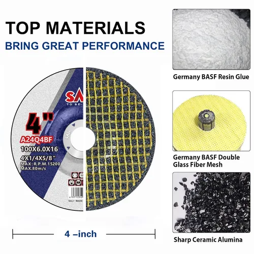 Vista 6 de SALI Muelas abrasivas de 4 pulgadas para metal de uso general y acero inoxidable, disco de pulido de óxido de aluminio para amoladora angular