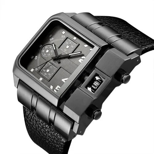 Vista 2 de Reginald Hip Hop 53MM Men's Large Face Square Watch, Red Negro