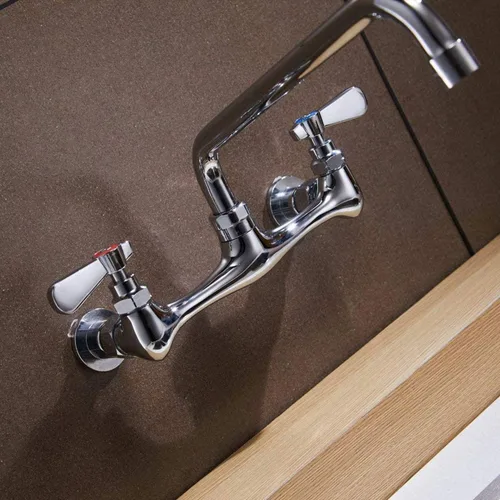 Vista 9 de modelo 4353 - Grifo de montaje en pared, grifo de cocina con boquilla giratoria de 8 pulgadas, cuello de cisne de 8 pulgadas, centro de 2 asas