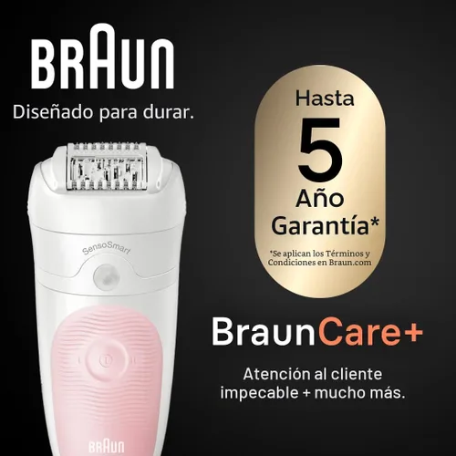 Vista 6 de Braun Depiladora Silk-épil 5, dispositivo de depilación, afeitadora y recortadora para mujer, húmeda y seca, incluye tapa de contacto para la piel