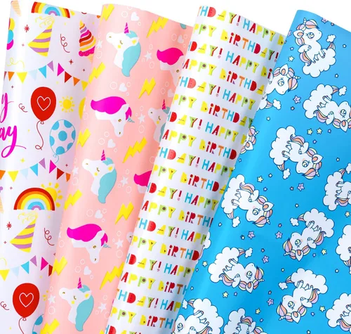 Vista 11 de WRAPAHOLIC Hoja de papel de regalo, 12 hojas con bonito diseño de animales para cumpleaños, vacaciones, fiestas, baby shower, 17.5 x 39.3 pulgadas