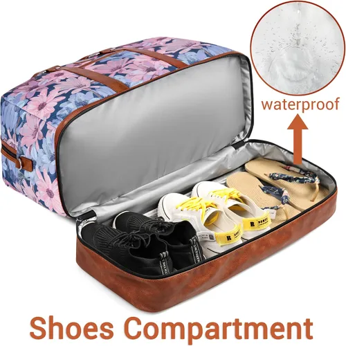Vista 25 de IBFUN Bolsas de fin de semana para mujer, bolsa grande de lona para viaje, bolsa de viaje con compartimento para zapatos, 21 pulgadas, juego de 3