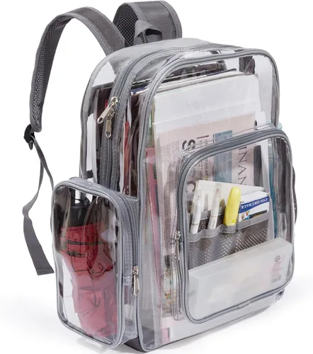 Vista 7 de Jusdot Mochila transparente resistente, Gris, Mochila transparente