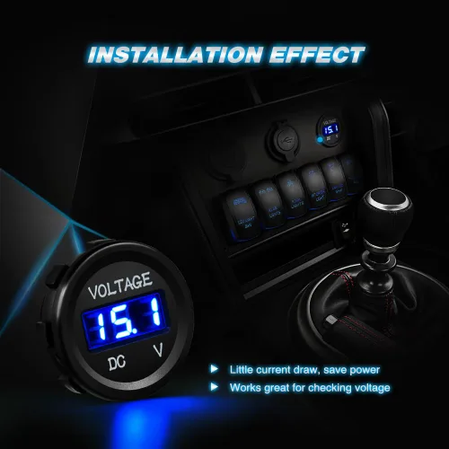 Vista 2 de Nilight Panel de voltímetro de pantalla digital LED DC12V Panel redondo digital impermeable VoltVolt Tester Gauge para barco, vehículo marino