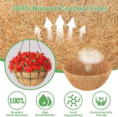 Vista 2 de Paquete de 2 forros de coco de 12 pulgadas para cestas colgantes, revestimientos naturales para cestas colgantes de coco para macetas, forro