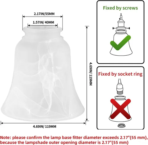 Vista 3 de Skelang 2 piezas de pantalla de luz para ventilador de techo, pantalla de lámpara de labios, repuesto de globos de luz con forma de campana, alabaste