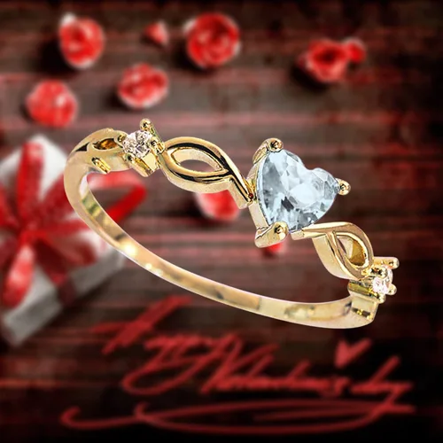 Vista 4 de Anillos de compromiso en forma de corazón para mujer, anillos de aniversario de circonita incrustada, elegante, exquisita joyería de boda (A-azul, 5)