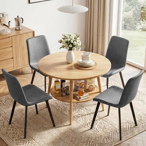 Vista 12 de HIPIHOM Farmhouse Round Oak Dining Table, 31.5 Inch Steel Legs for 2-4
