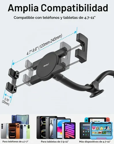 Vista 6 de Soporte para tablet para parabrisas de tablero de automóvil [brazo largo de cuello de cisne] Soporte de iPad con ventosa para automóvil, soporte
