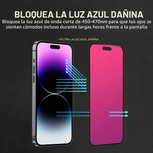 Vista 7 de EGKimBa Protector de pantalla de privacidad para iPhone 16 Plus, 15 Plus, 14 Pro Max, 6.7 pulgadas, vidrio templado con luz azul degradado - 2