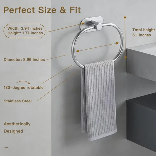 Vista 2 de Toallero autoadhesivo de acero inoxidable para baño, soporte para toallas de mano, sin perforaciones, moderno colgador de toallas de mano