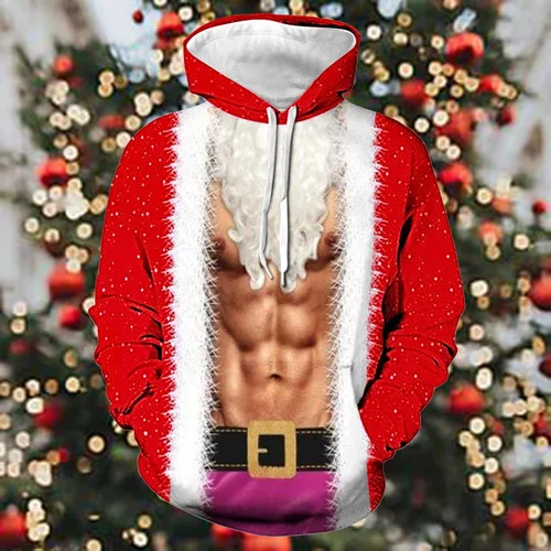Vista 2 de Sudaderas con capucha feas de Navidad, unisex, con estampado 3D, para otoño, invierno