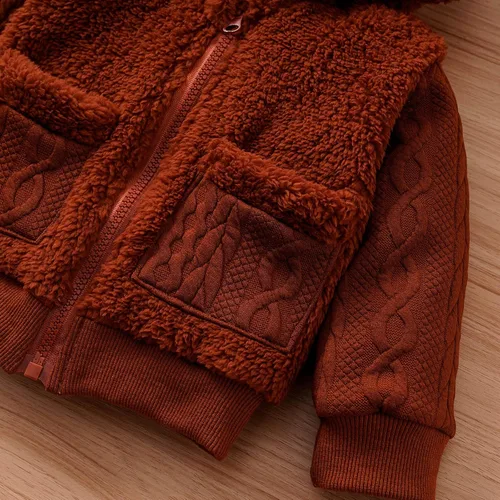 Vista 6 de MIEKISA Chaqueta con cremallera marrón para bebés y niños pequeños con capucha y ropa de abrigo cálida